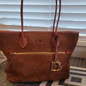 Dooney & Bourke Brown Suede Tote with Gold Details
